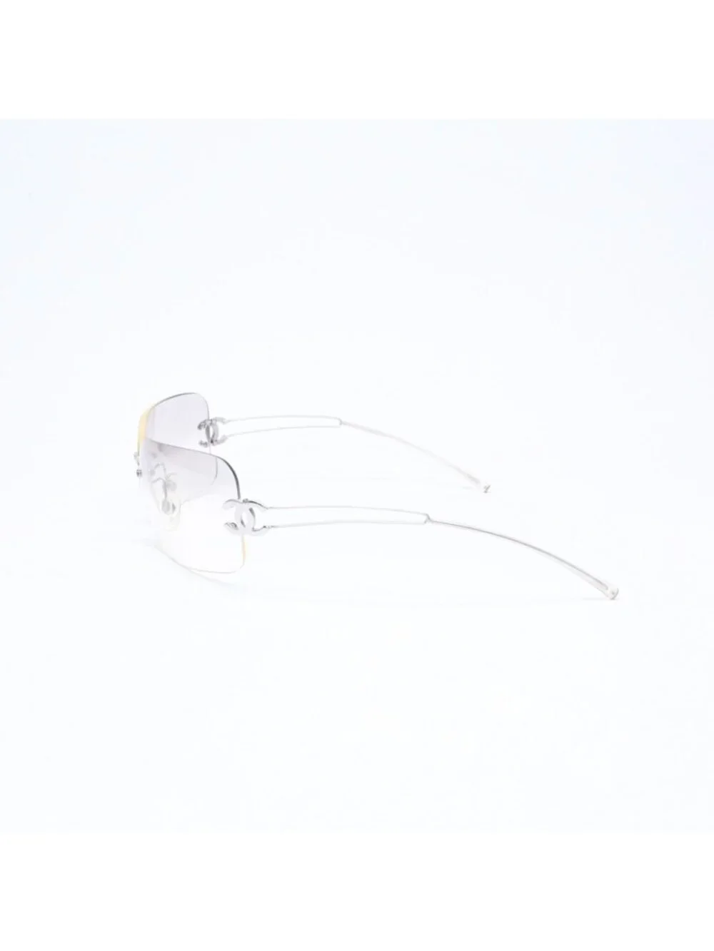 Chanel Rimless Sunglasses Side CC Logo Clear Silver Frame Metal 16 Eyewear